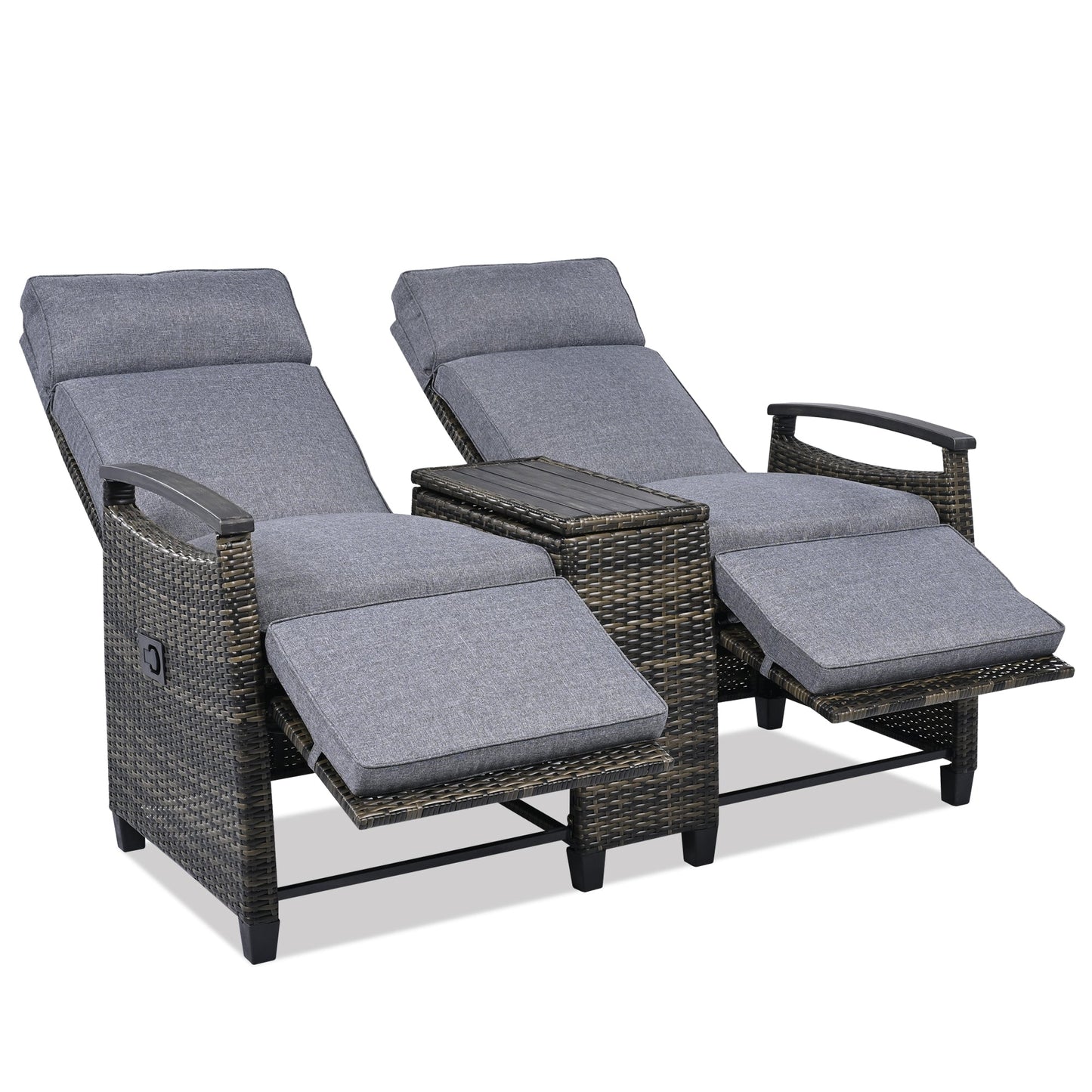 Patio Recliner Loveseat Chair, Adjustable Backrest Wicker Outdoor
