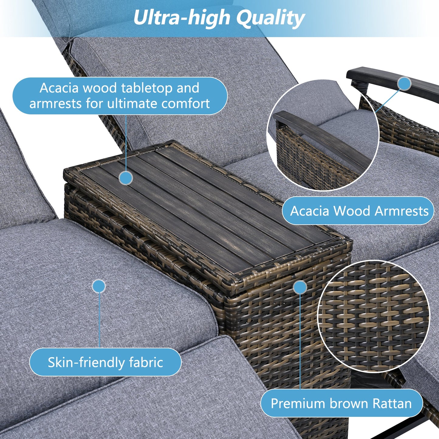 Patio Recliner Loveseat Chair, Adjustable Backrest Wicker Outdoor