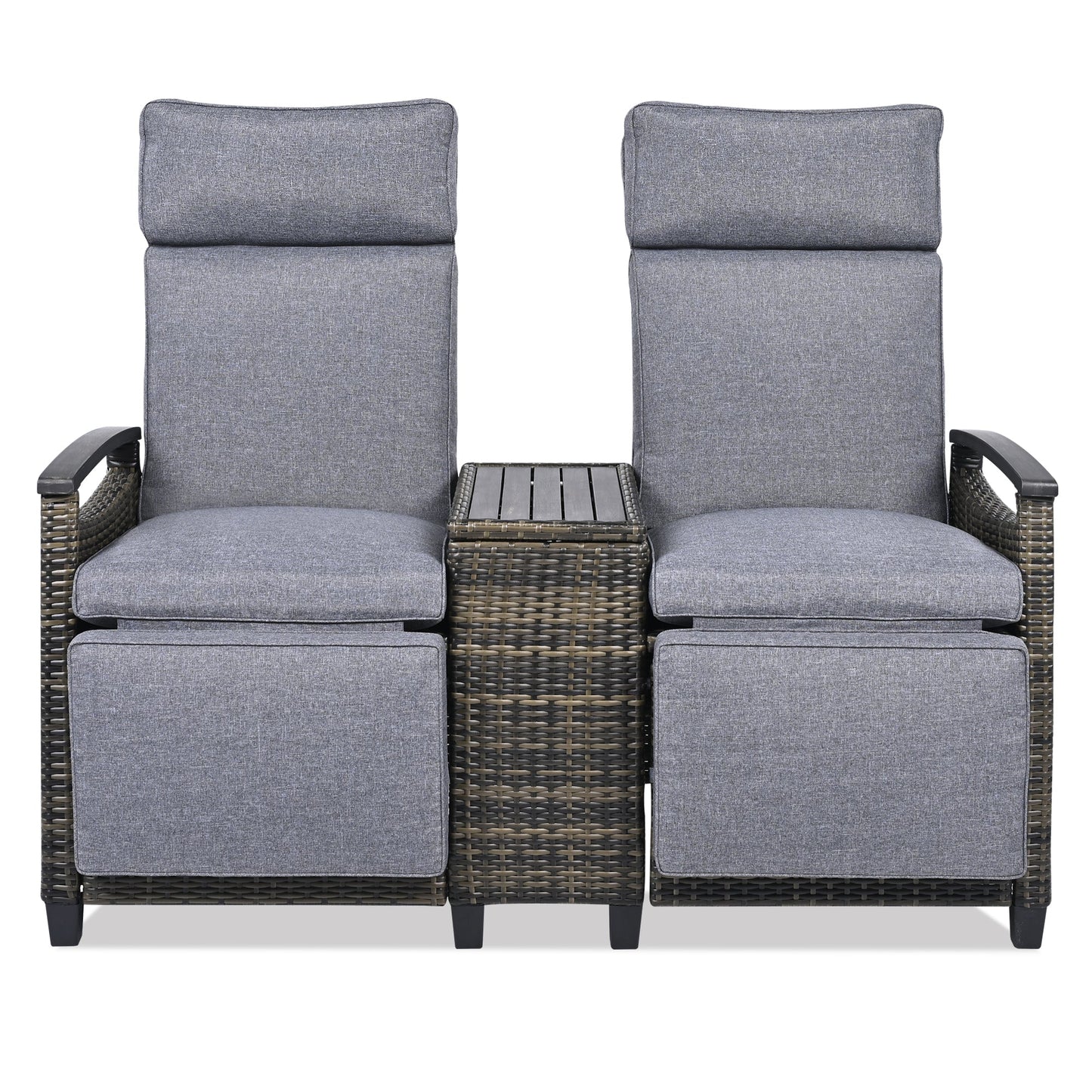 Patio Recliner Loveseat Chair, Adjustable Backrest Wicker Outdoor