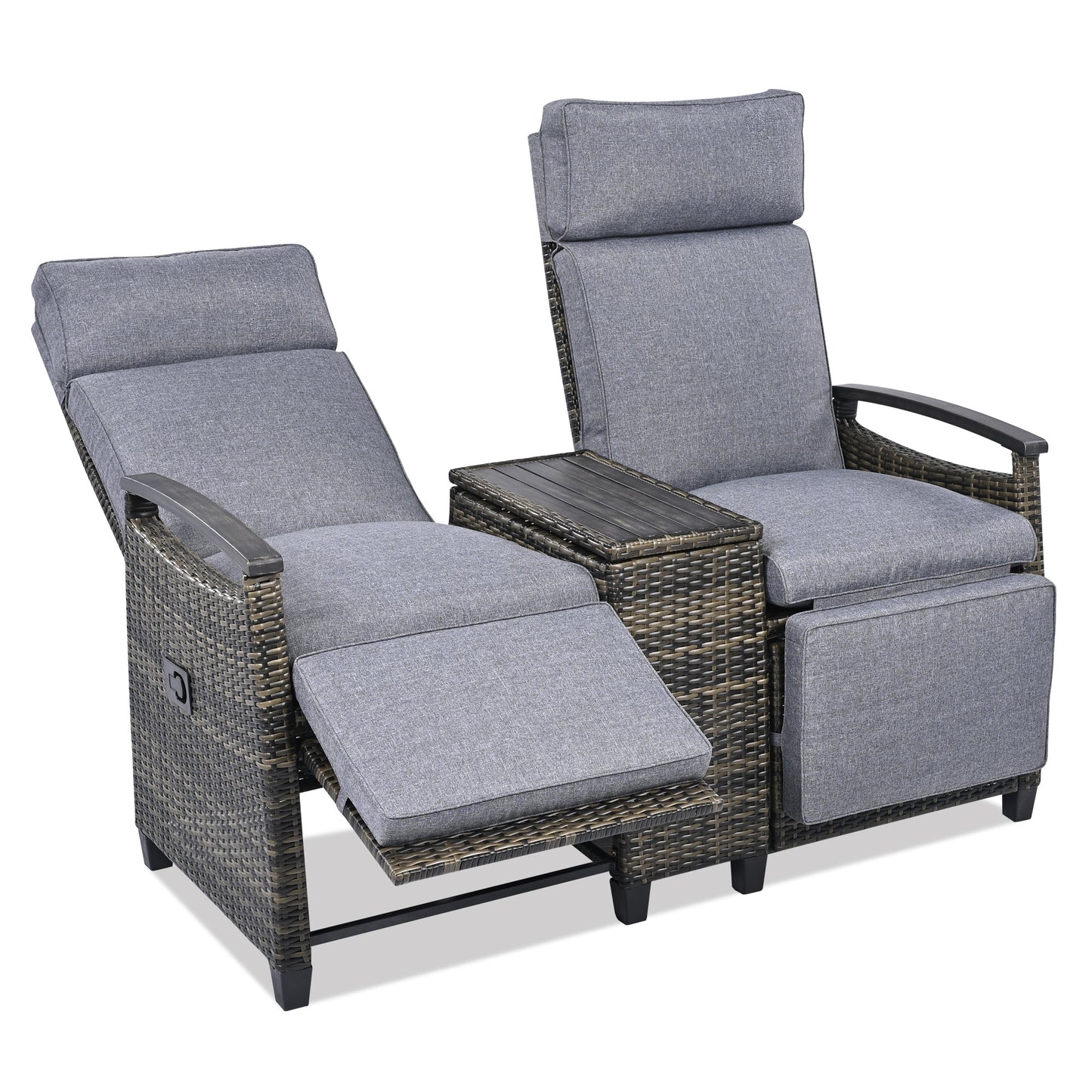 Patio Recliner Loveseat Chair, Adjustable Backrest Wicker Outdoor